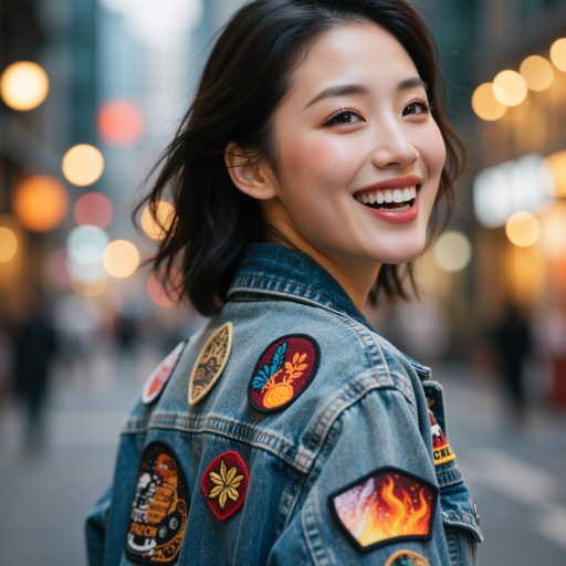 二十五岁左右女性团队成员头像，穿蓝色外套，背景为电竞主题装饰，正面微笑，明亮自然光