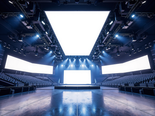 现代化电竞场馆内部，大型LED屏幕显示比赛画面，观众席座无虚席，专业解说员正在解说比赛，舞台灯光效果绚丽多彩